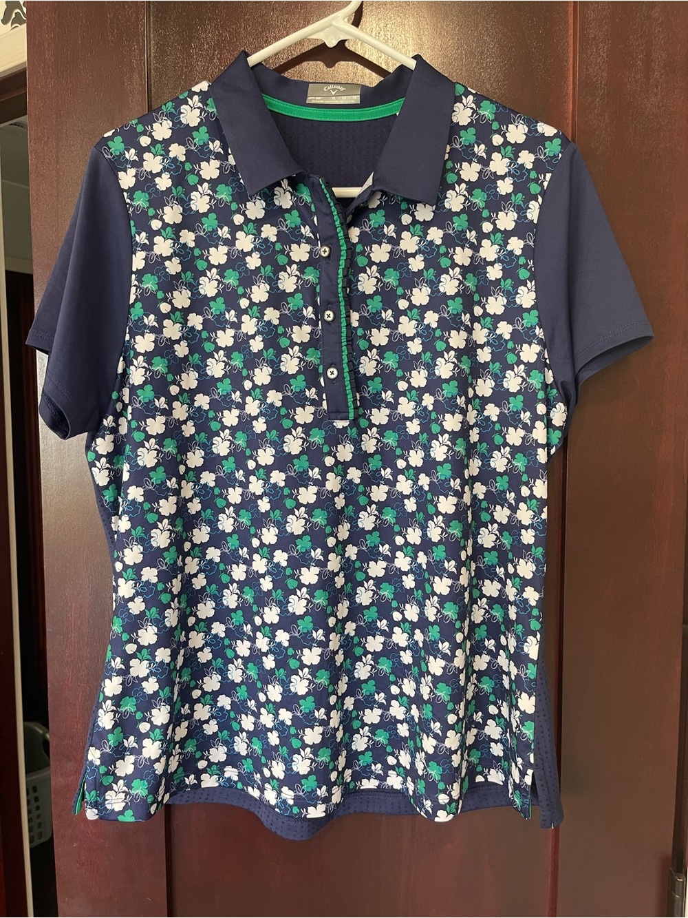 Callaway Navy Floral Clover Button-Down Golf Polo